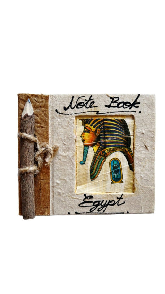 King Tutankhamun Handcrafted Papyrus Medium Notebook with a Wooden Pen